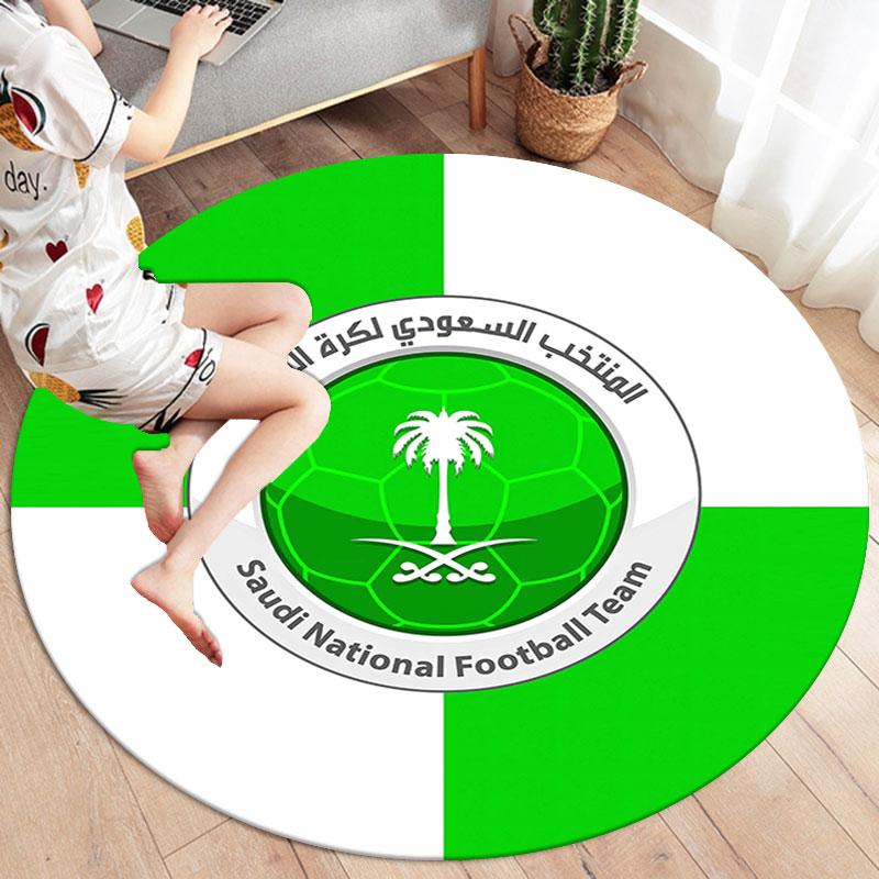 Saudi Senior National Football Team Round Area Rug,Carpet Rug for Living Room Bedroom Sofa Playroom Decor,Non-slip Floor Mat