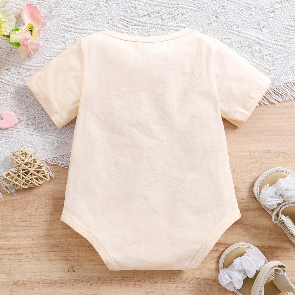 Newborn Baby "Hola Abuelos" Print 100%Cotton Apricot Bodysuit Cute Short Sleeve Jumpsuit Onesie