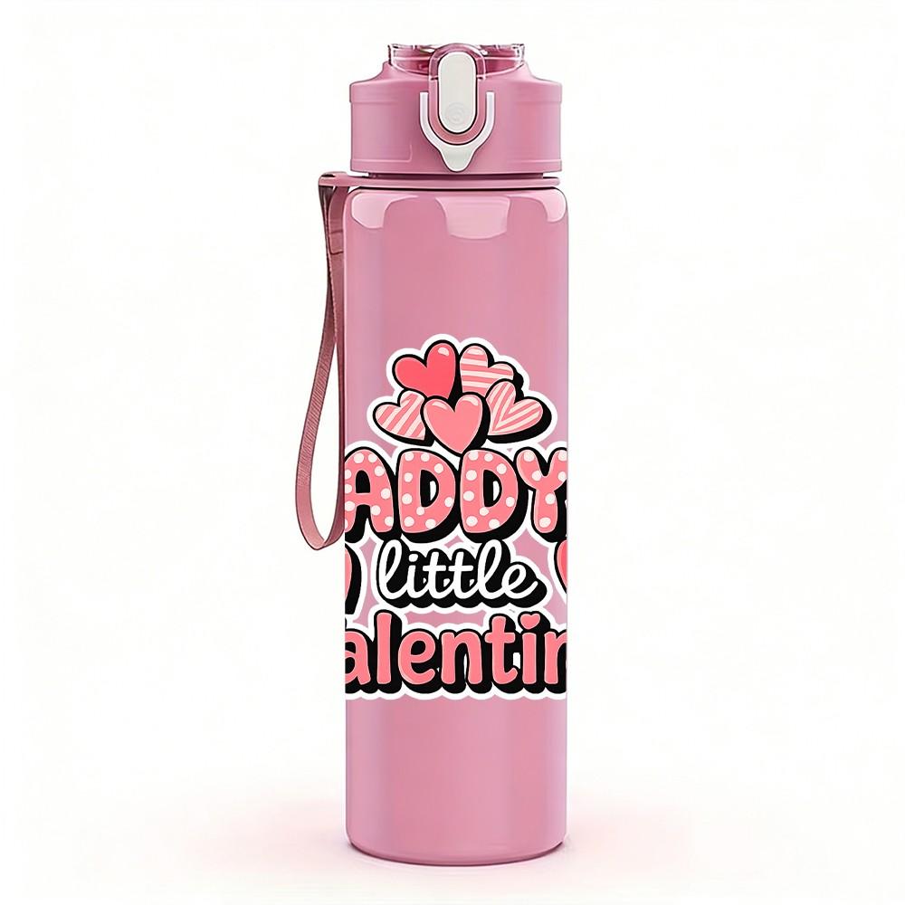 1PC Daddys Little Valentine Heart Print 750ml Color Plastic Sports Water Bottle Leakproof Flip Straw Lid Suitable for Sports Office Home Use