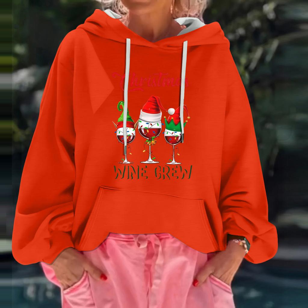 Women's Christmas Print Loose Casual Long Sleeve Hooded Sweatshirt