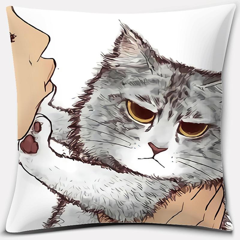Серия декоративных наволочек с рисунком мультяшного кота, квадратная, для украшения дома и офиса, Funda De Almohada