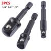 3pc Socket Set Impact Socket Adapter Converter 1/4 3/8 1/2Inch Nut Driver Sockets Hex Shank Extension Hand Tools Set Repair Tool