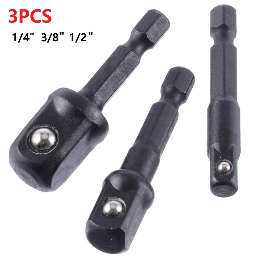 3pc Socket Set Impact Socket Adapter Converter 1/4 3/8 1/2Inch Nut Driver Sockets Hex Shank Extension Hand Tools Set Repair Tool