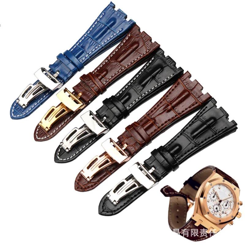 Genuine Leather Folding Buckle 28mm Watchband for AP 15703 26470SO Royal Oak Offshore Men's Sports Watch Strap