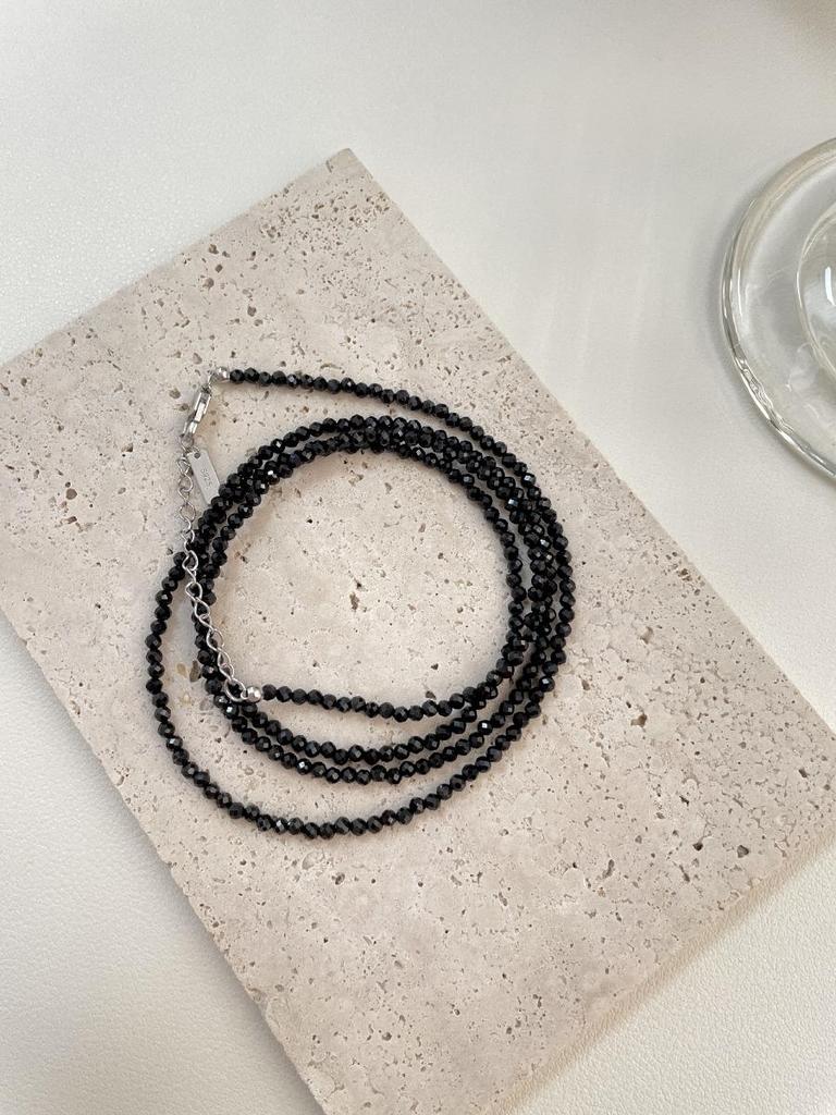 Женское колье из стерлингового серебра 925 пробы с двойным слоем и черными кристаллами - изысканная высокая мода
