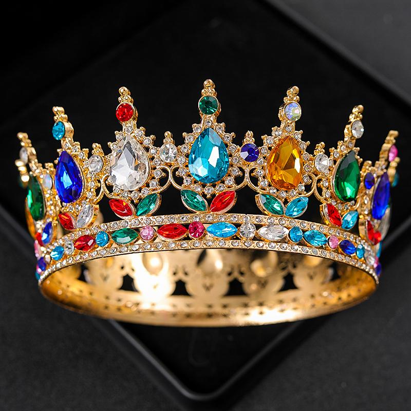 Барочная Круглая Свадебная Корона Диадемы для Невест и Конкурсов Красоты Со Стразами и Кристаллами Королевские и Королевские Головные Уборы