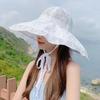 Women Big Eaves Lace Bucket Hat Summer Hollow Thin Sun Hat Strap Foldable Sun Hat
