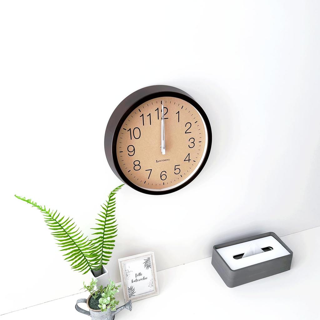 KATOMOKU muku clock 2, brown, km-45BRRC, wall clock with continuous second hand, 30.6cm diameter (radio-controlled clock)