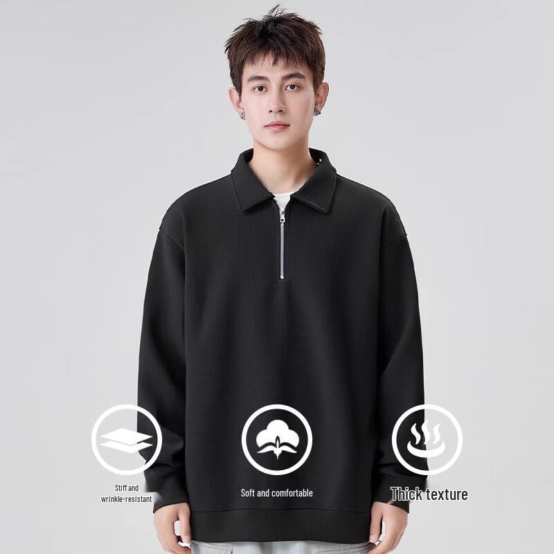 Baleno Men's Waffle Knit Heavyweight Half-Zip Stand-Collar Sweatshirt