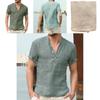 Summer Men Henley T Shirt Tops Casual Loose V Neck Short Sleeve Tee Pullover