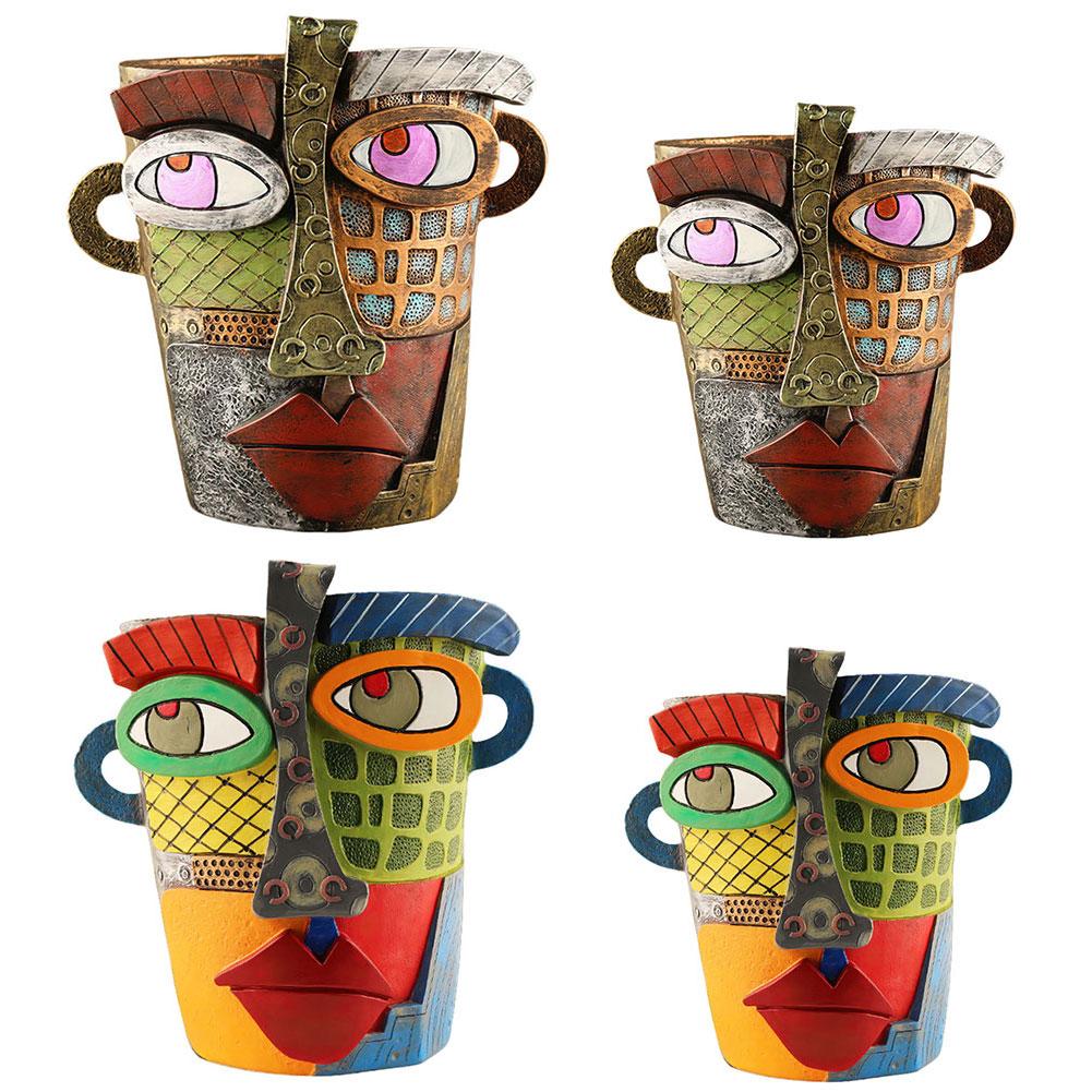 Resin Abstract Beauty Face Flower Pot Abstract Face Flower Pot Colorful Face Abstract Planter for Plant Lover Gift