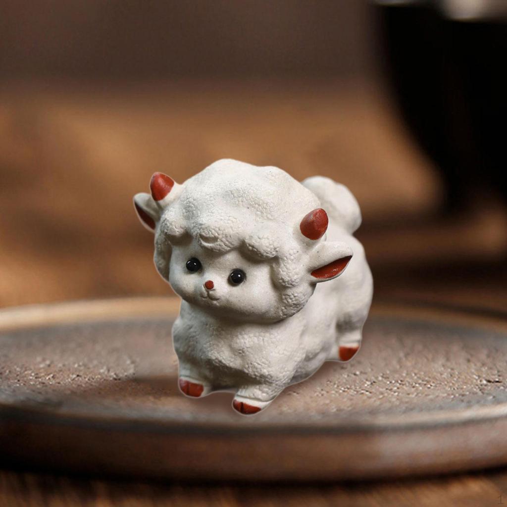 Purple Clay Tea Pet Small Sheep Statue Decoration Gift Miniature Figurine for