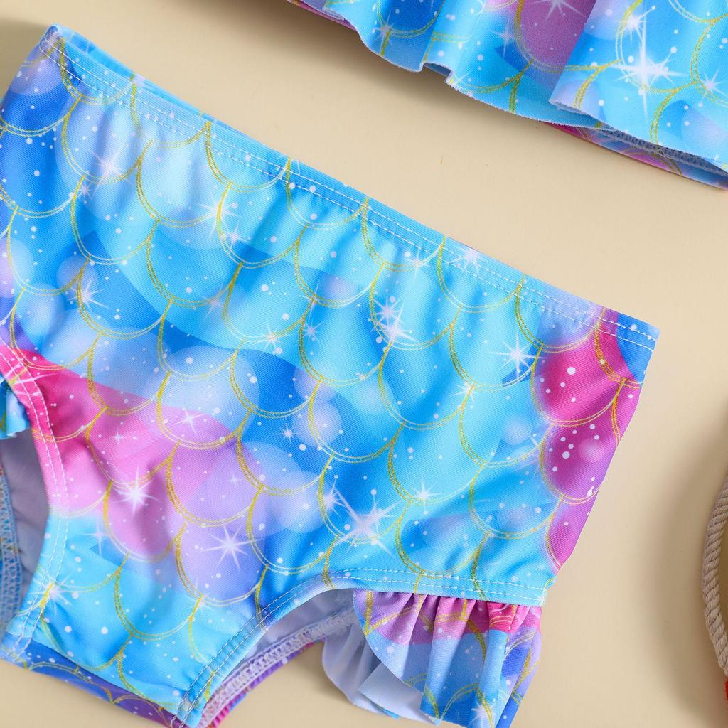 Girls' Fish Scale Print Bikini Swimsuit