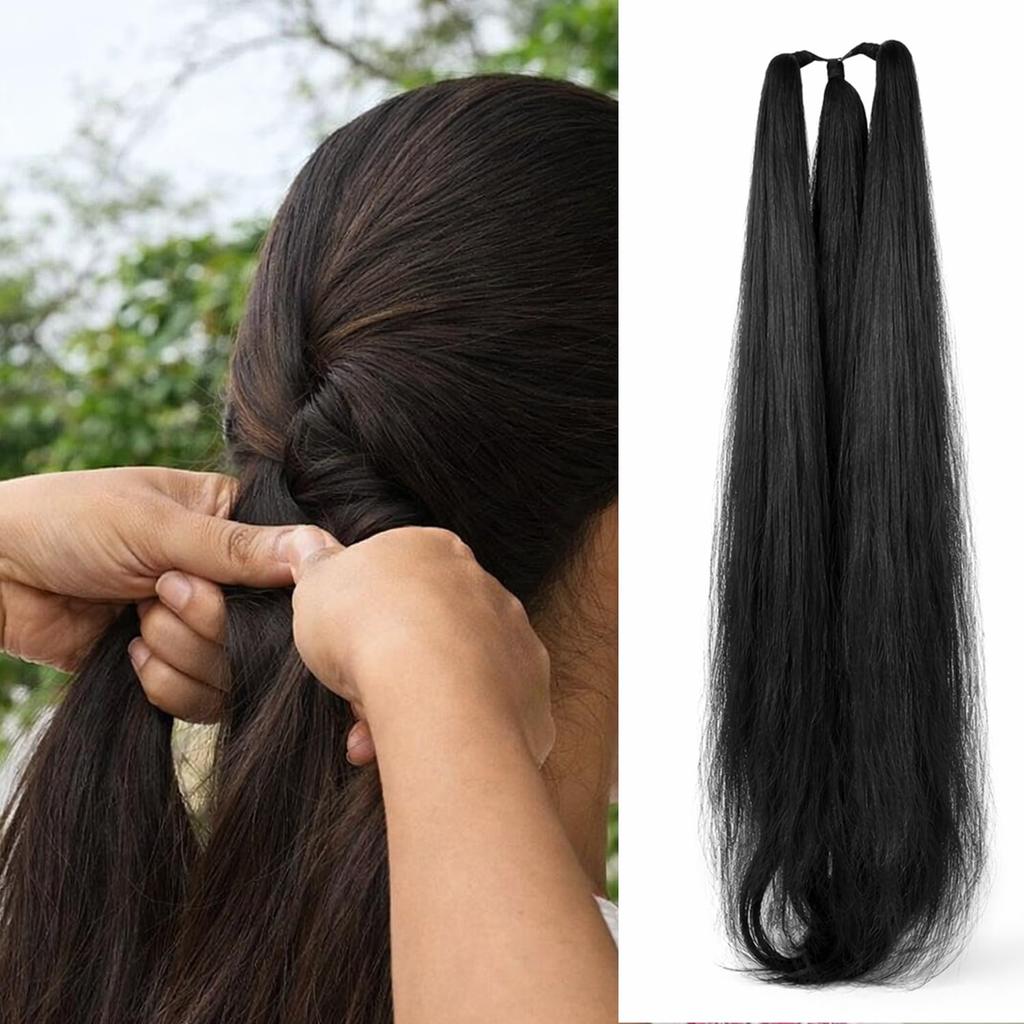 VAMA FASHIONS Fake Long Extension Hairs Synthetic Fibre 26 Inches Natural Black False Paranda Choti Parandi Savaram Straight Hair Wig Jada Billal