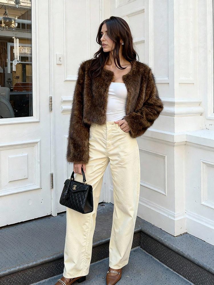 European and American fur jacket imitation fox hair fashionable winter clothing thickened warm long-sleeved short cardigan fur jacket