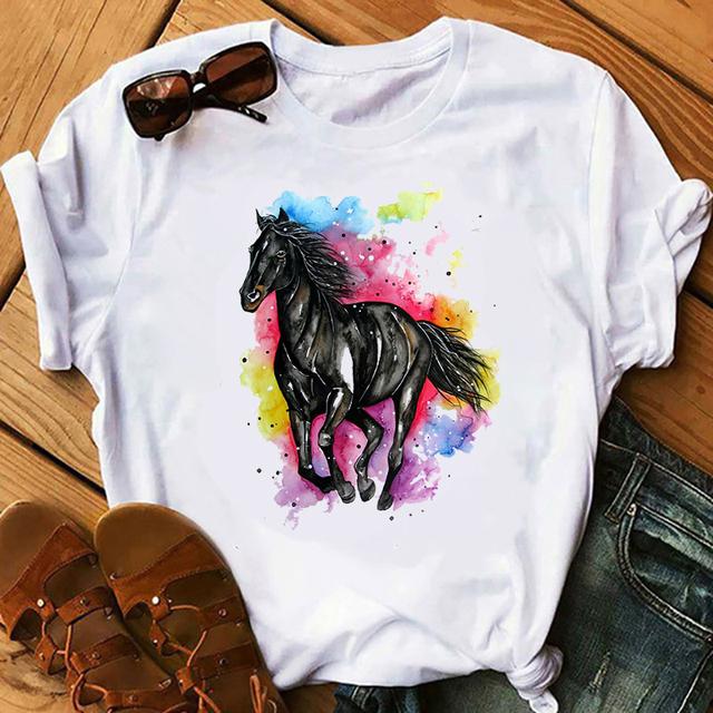 Женская футболка с принтом головы лошади, эстетическая художественная футболка, женская летняя повседневная футболка Harajuku, уличная одежда с коротким рукавом, футболка