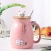 Cute Cartoon Ceramic Cup Japanese Coffee Mug with Wooden Lid and Spoon Iced Yogurt Smoothie Juice Cup Heat-resistant Water Mug