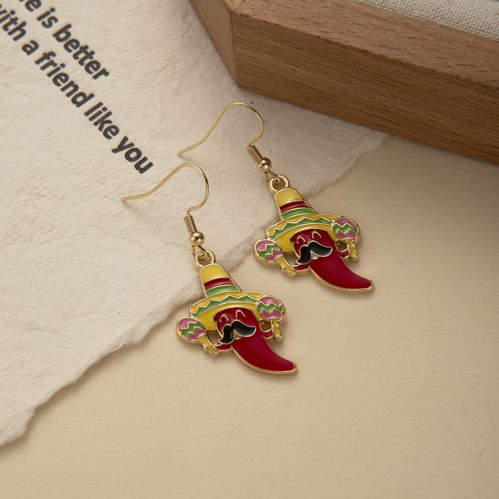 Серьги Халапеньо, Персонализированное чувство дизайна, Борода из красного перца, Мультяшные серьги-шляпы с широкими полями, Женские