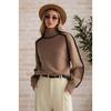 Womens Relaxed Fit Ribbed Half Turtleneck Knit Sweater With Vertical Stripe Detail Slimming Casual Pullover