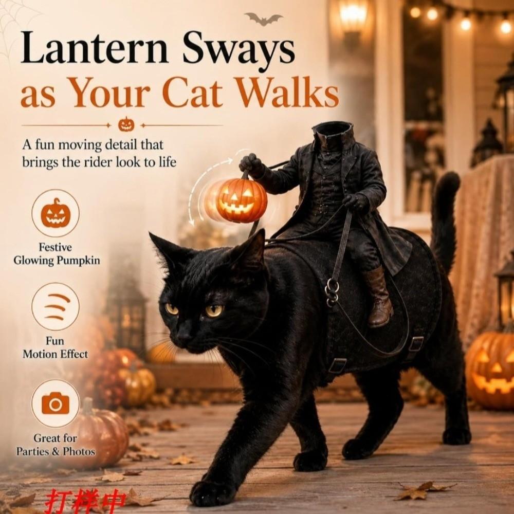 Adjustable Straps Headless Horseman Pet Costume Glowing Pumpkin Pet Rider Costume for Cats