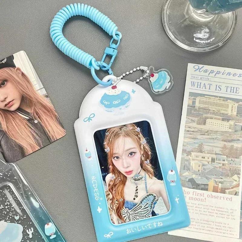Original Design Summer Cheery Smoothie PVC Picture Frames with Chain Cute Ice Cream Photocard Holder for 3 Inch Kpop Card 2025