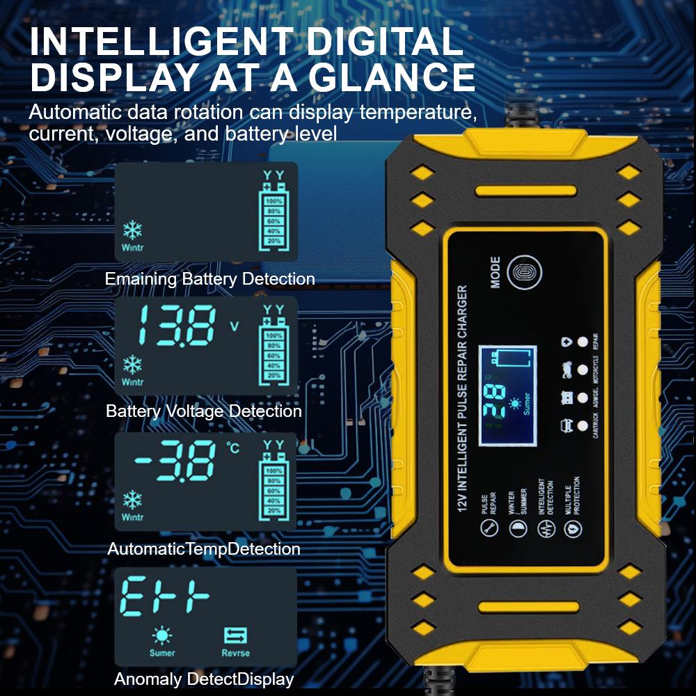 6A 12V Car Battery Chargers 3 Stages Fast Charging Storage Batteries Lead Acid AGM GEL Battery Intelligent Pulse Repair Tools