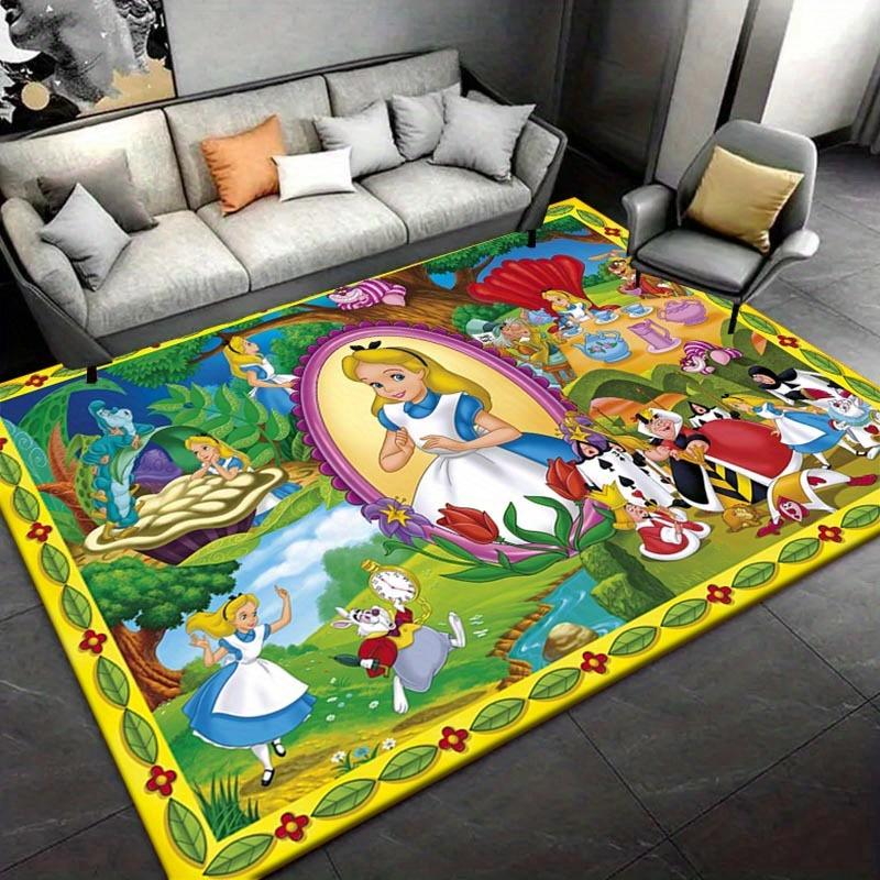 1pc Alice in Wonderland Pattern Area Rug Soft Flannel Floor Mat for Living Room,Office,Bedroom and Carpet,Sofa Coffee Table Floor Mat