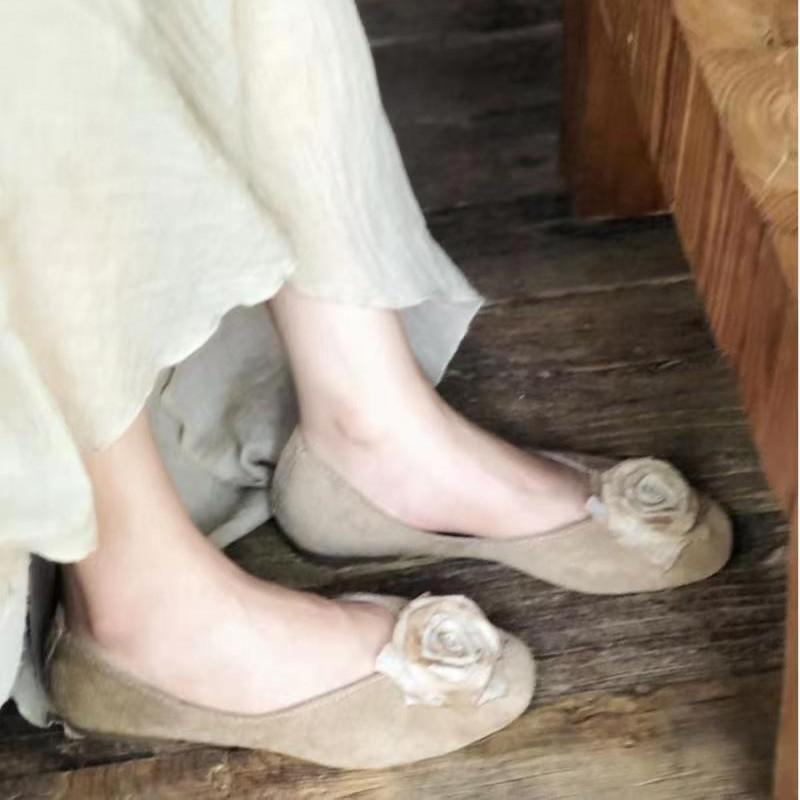Нишевый дизайн туфли на плоской подошве с сухой розой женские весенне-осенние ретро новые китайские туфли-балетки с розой вечерний бриз