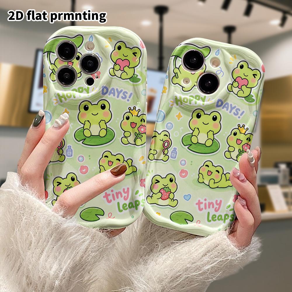 Phone Case: 2D flat design suitable for iPhone 18 17 16 15 14 13 Pro protective case, little frogs in different poses, perfect Christmas and Halloween