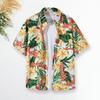Casual Lapel Short Sleeve Buttons Closure Men Shirt Summer Floral Leaves Printed Thin Hawaiian Beach Shirt Streetwear