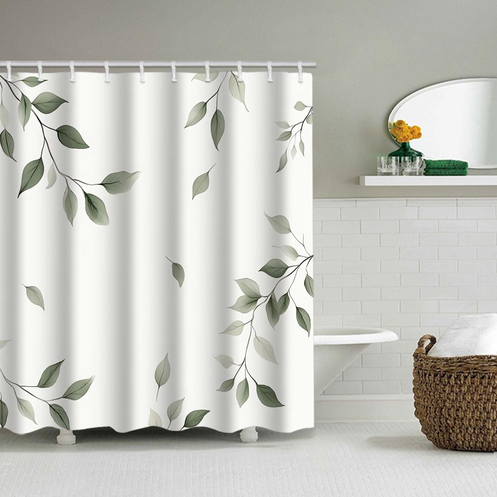 1/4 flowers and plants print shower Curtains, Toilet Seat Decoration, Shower Curtain with Carpet and Toilet Lid, 70.8x70.8 inch