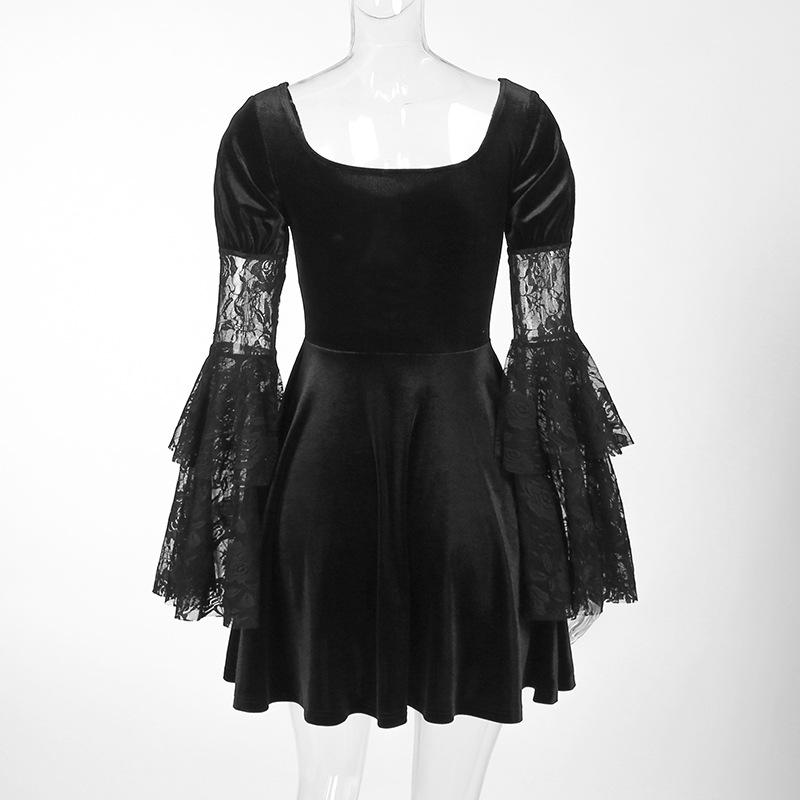 Женское кружевное облегающее готическое платье в стиле ретро 40-50-х годов с расклешенными рукавами, бархатное облегающее платье в стиле готического стиля, одежда