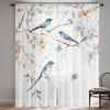 2Pc Gorgeous Blue Floral Print Curtains, Polyester Fabric, Machine Washable, Suitable For Living Rooms And Bedrooms