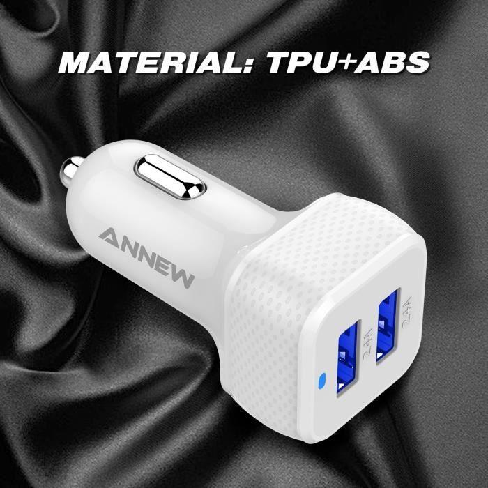Annew Chargeur De Voiture Double Ports USB 24W / 4.8A Pour iPhone /Pro Samsung Galaxy Note 9 8 Note 9 8 LG HTC