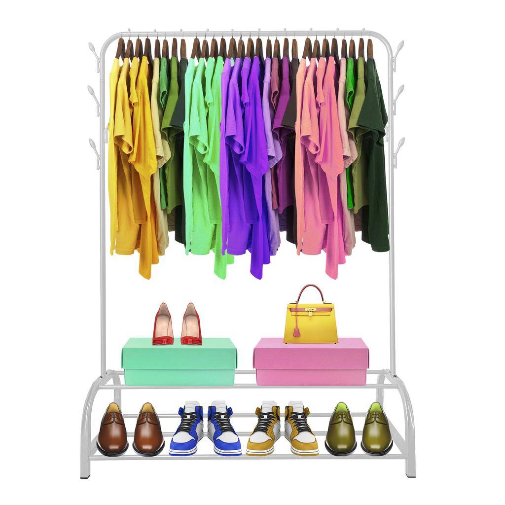 Premium Rack 2 Stand Nyana Home Coat Rack 158x110x39cm, 1 Hanging Bar 8 Side Hooks 2 Lower Shelves