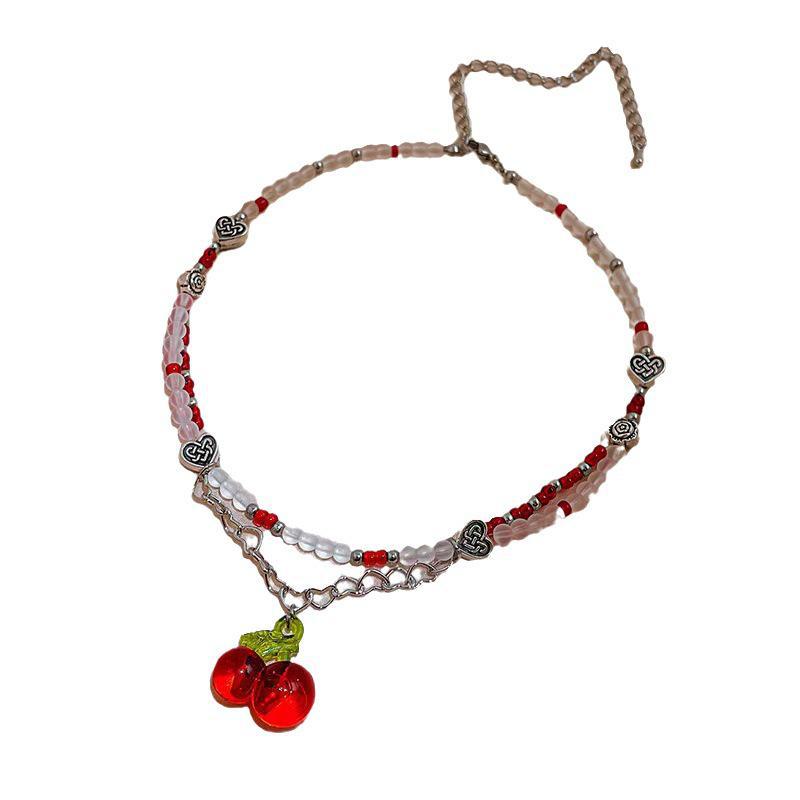 Korean Style Cherry Beaded Necklace for Women - Versatile Summer Clavicle Chain, Cute & Sweet Style