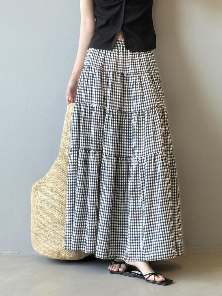 Женская миди-юбка А-силуэта в черно-белую клетку Yan Shuang, с высокой талией, свободного кроя, летний стиль