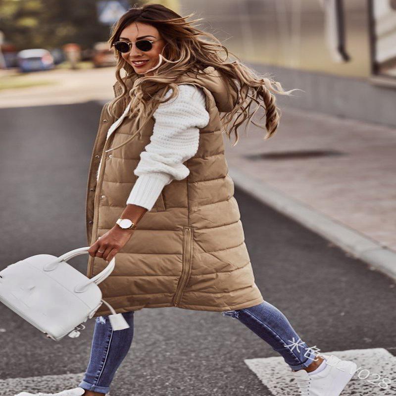 Простой однотонный женский длинный жилет с капюшоном для верхней одежды для вечеринок