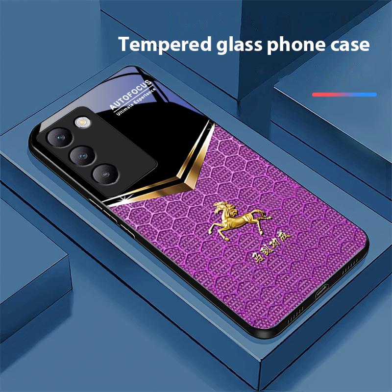 Сотовый конь для Y72 33S 11 03 36 96 Lite 35 16 Iqoo 12 V40 SE 5G 29 40 21 30 X80 Pro Vivo Чехол для телефона из закаленного стекла Черный