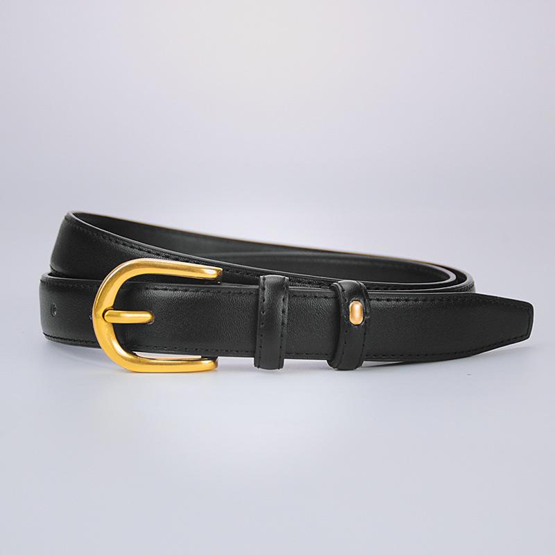 Women's High-End Genuine Leather Belt for Jeans and Trousers - Black Cowhide with Simple Pin Buckle