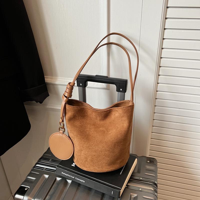 Корейская нишевая замшевая сумка-ведро в стиле ретро, универсальная сумка через плечо, женская сумка-тоут