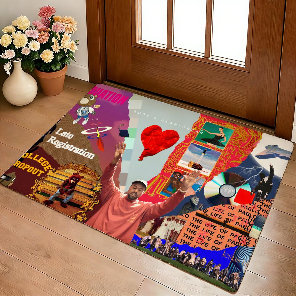 Rapper K-Kanye W-West Floor Mat Cozy Flannel Soft Thick Non-Slip Mat For Living Room Bedroom Kitchen Decor Rugs