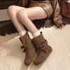 Fashion Flats Women Bow Lace Up Shore Boots Fashion Suede Woman Shoes 2025 Winter New Elegant Chelsea Ankle Boots Classical Zapatillas