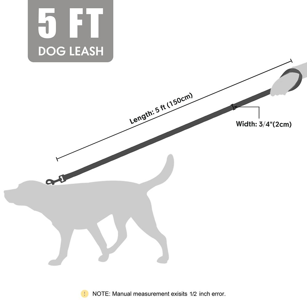5ft Heavy Duty Dog Leash, Durable Smooth PU Leather & Reinforced Nylon, Comfortable Anti-Pull Puppy Walking Leashes