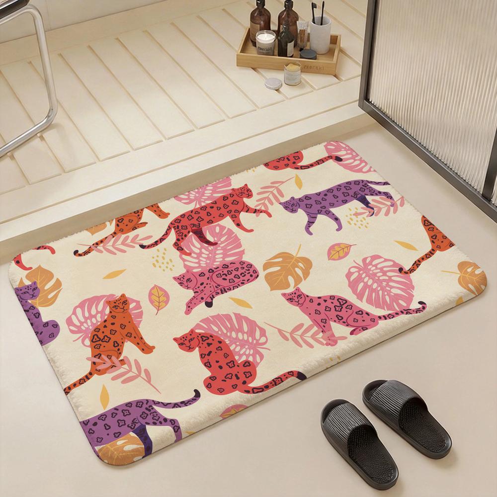 Print L Leopard Floor Mat Eco Flannel Doormat Non Slip Odorless Indoor Floor Rug Soft Short Plush Home Mat