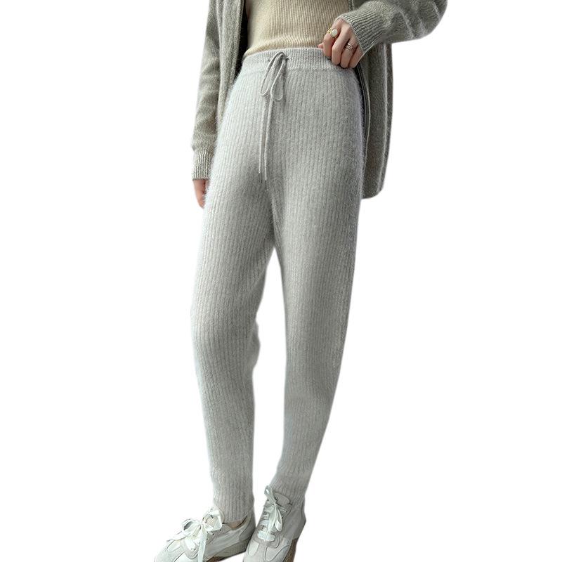 Lekasha Women's Striped Cashmere Mink Fur Leggings, Skinny and Warm, Perfect for Autumn/Winter Inner or Outer Wear.