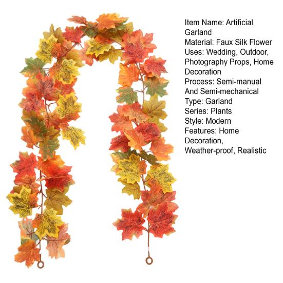 100/175Cm Artificial Maple Leaf Garland Uv Resistant Fall Halloween Thanksgiving Day Harvest