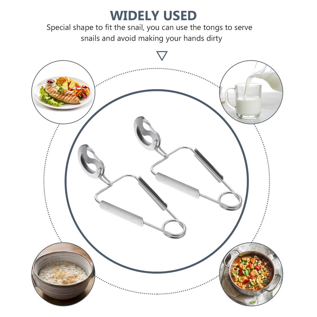 2 Pcs Stainless Steel Meal Tongs Escargot Snail Tableware Kitchen Food Serving Clip Pasta Utensils