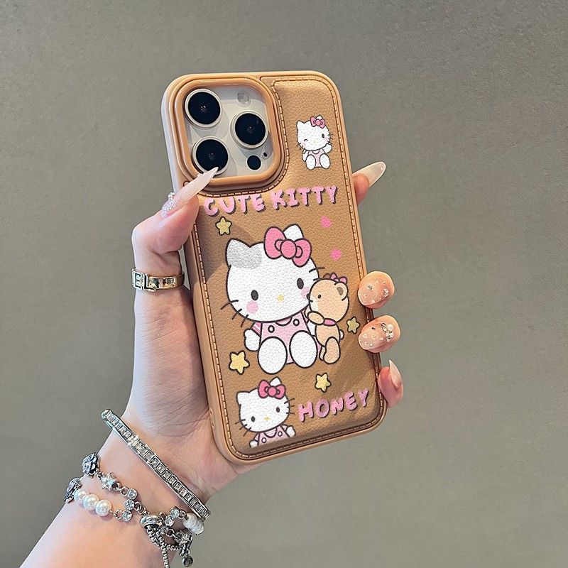 Кейс Hello Kitty для мобильного телефона Apple 17 iphone16pro15/14 противоударный 1312 кожаный узор большое отверстие рисунок