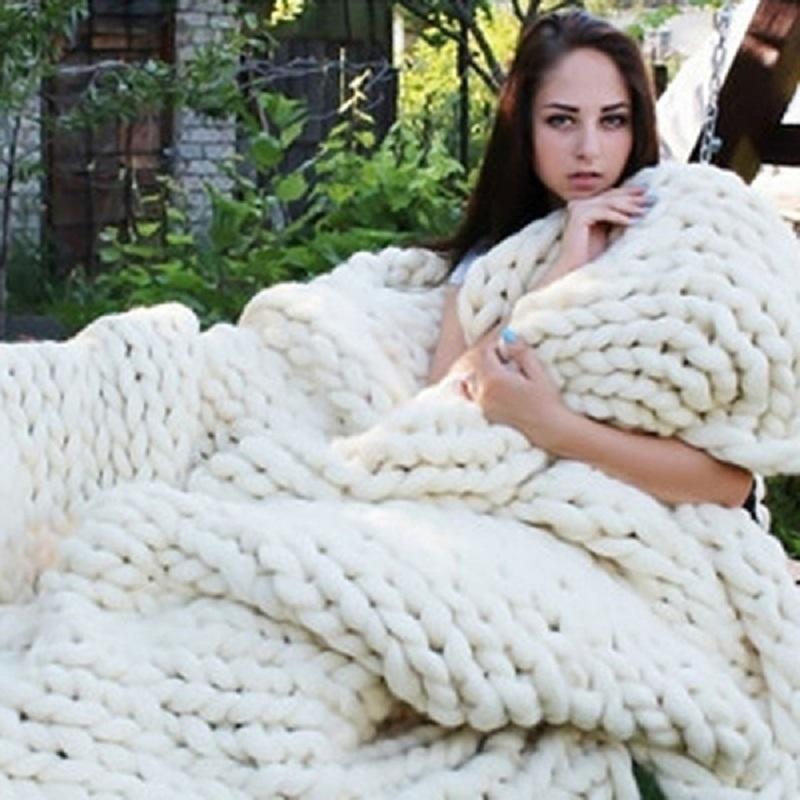 Large Soft Chunky Knitted Thick Wool Blanket With Versatile Colors For Cozy Comfort